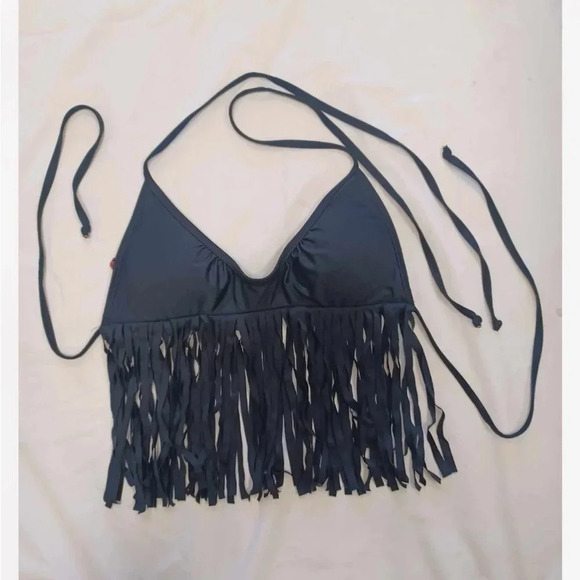 Apollo Swim  Black Fringe Bikini Top Size Medium - Picture 1 of 8